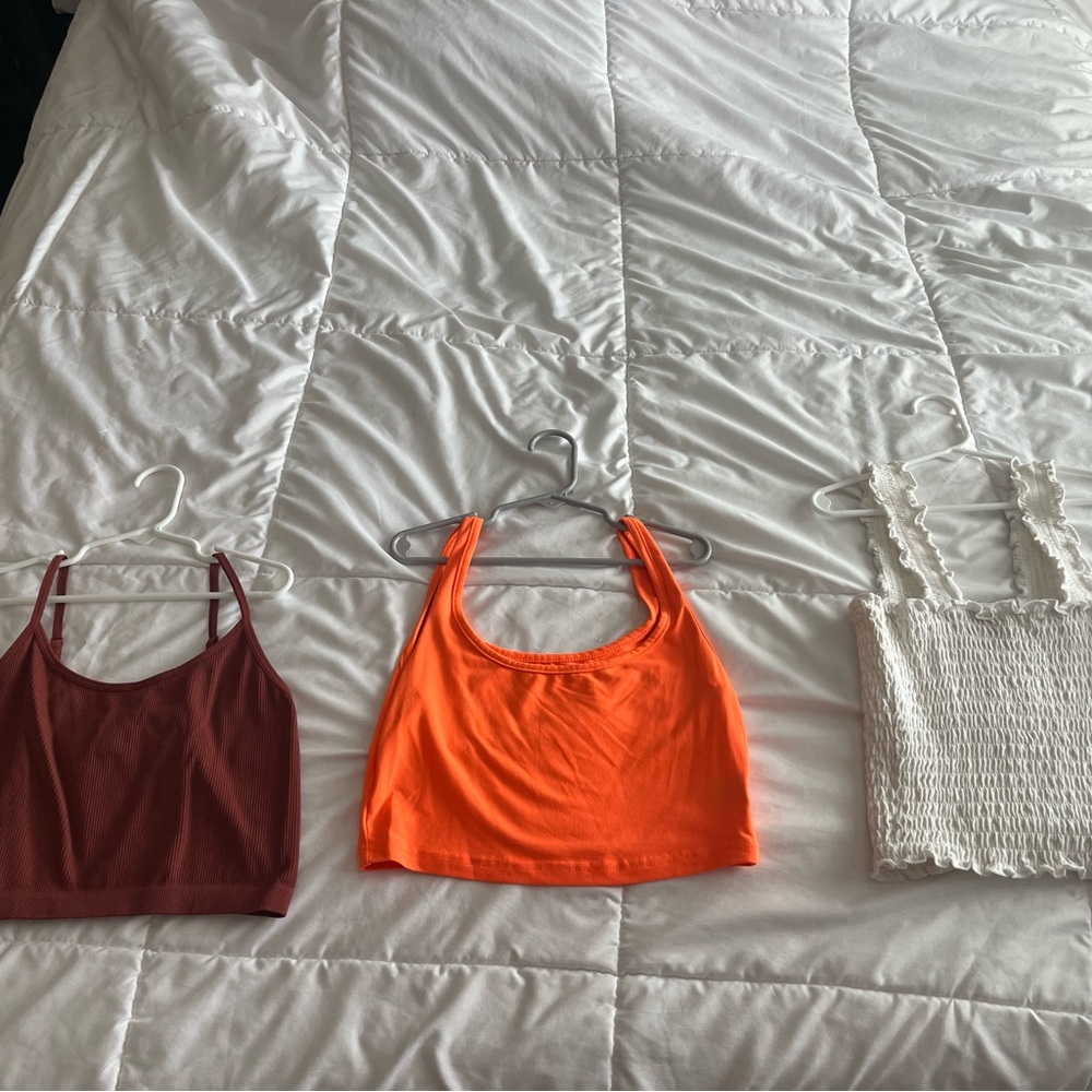 Set of Three Crop Tops - Red, Orange, and White
